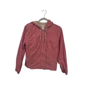 J Jill Women's Medium Hooded Utility Jacket Coral 100% Cotton Lightweight Anorak